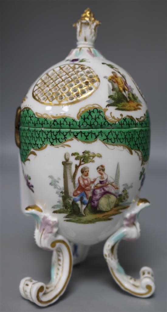 A Dresden egg shaped pot pourri